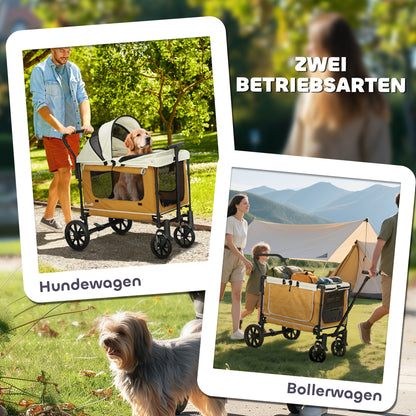Opvouwbare Hondenwagen – Hondenbuggy – Huisdierenwagen – Wandelwagen – Dierenbuggy – Bruin – Geschikt Voor Huisdieren Tot 30 Kg – Ruim En Comfortabel Interieur 110x65x102 cm