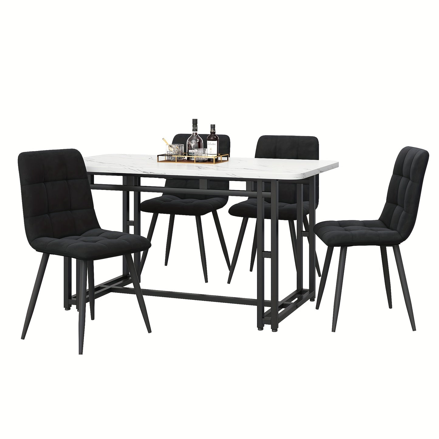 Eettafelset – Eettafel Met Stoelen – Dinerset – Tafel Met 4 Stoelen – Zwart Bamboe – 120x70 cm – Duurzaam Bamboe Tafelblad – Stevige Zwarte Metalen Pooten