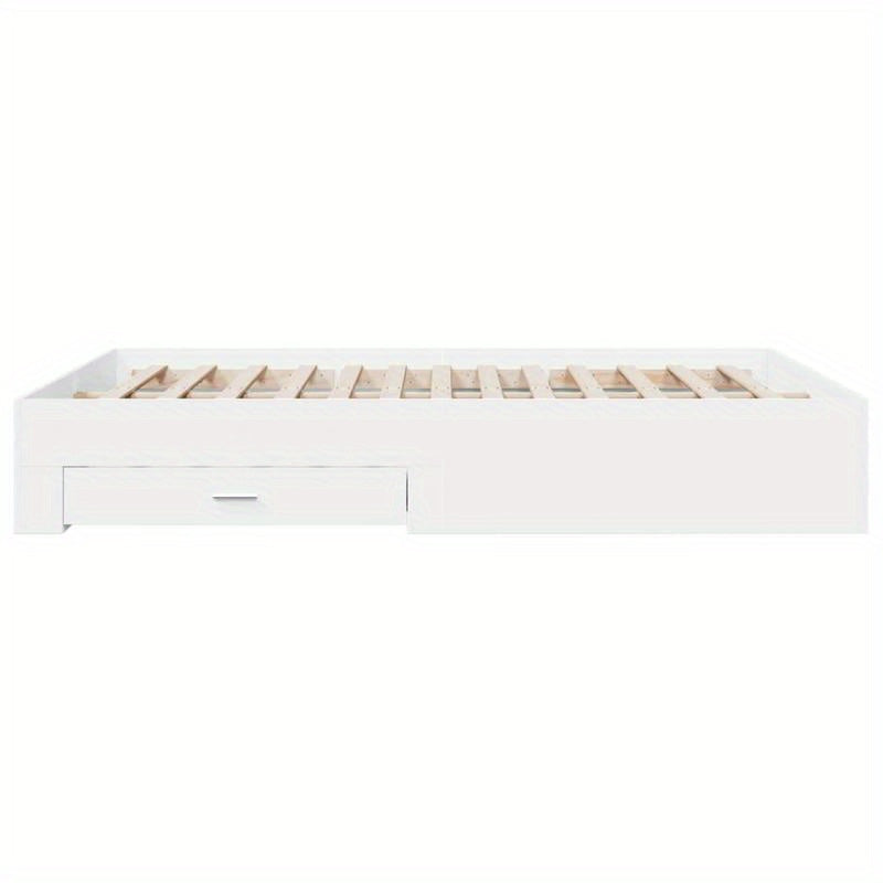 Bedkast – Bedframe – Bedombouw – Bedlade – Opbergbed – Wit – 160x200 cm – Massief Hout – Met Opbergladen