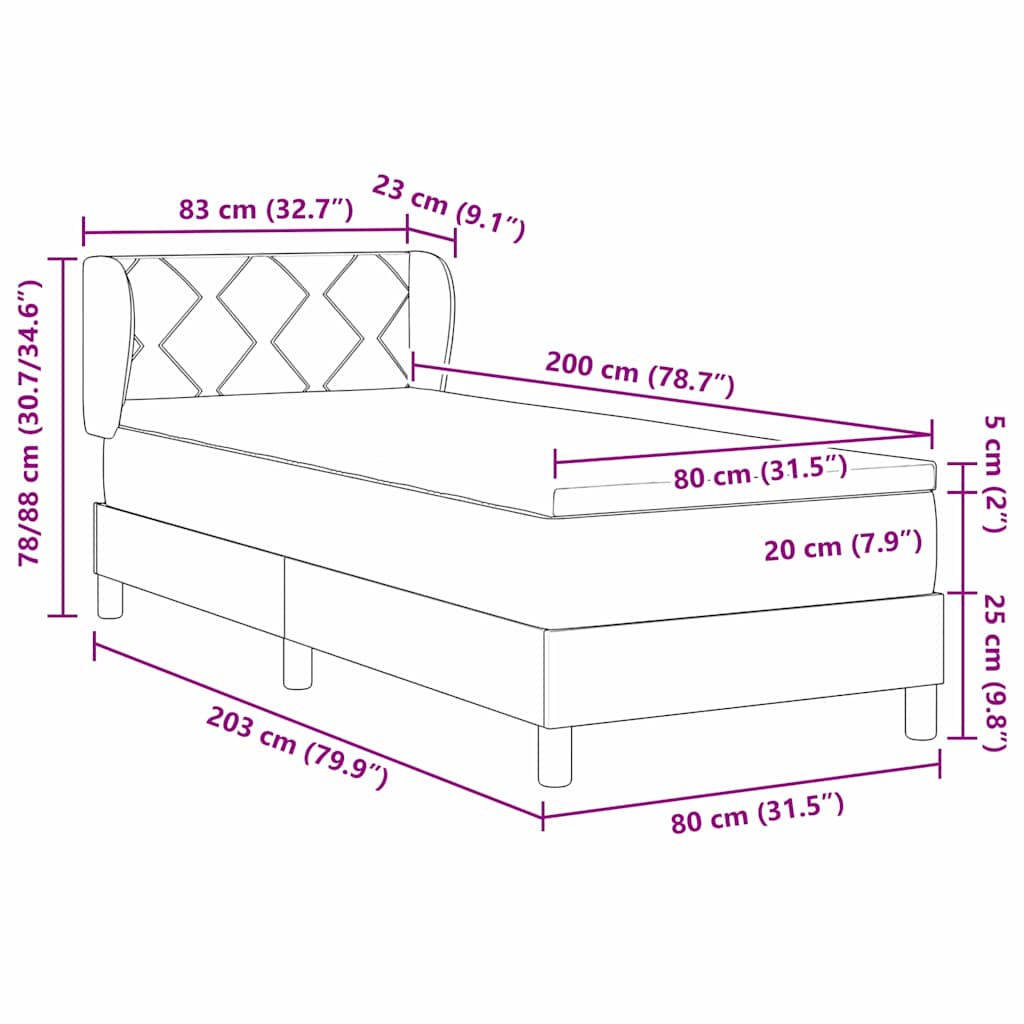 Boxspring – Bed – Slaapbed – Eenpersoonsbed – Matras – Donkerbruin – 80x200 cm – Foamlaag – Individuele Pocketveren