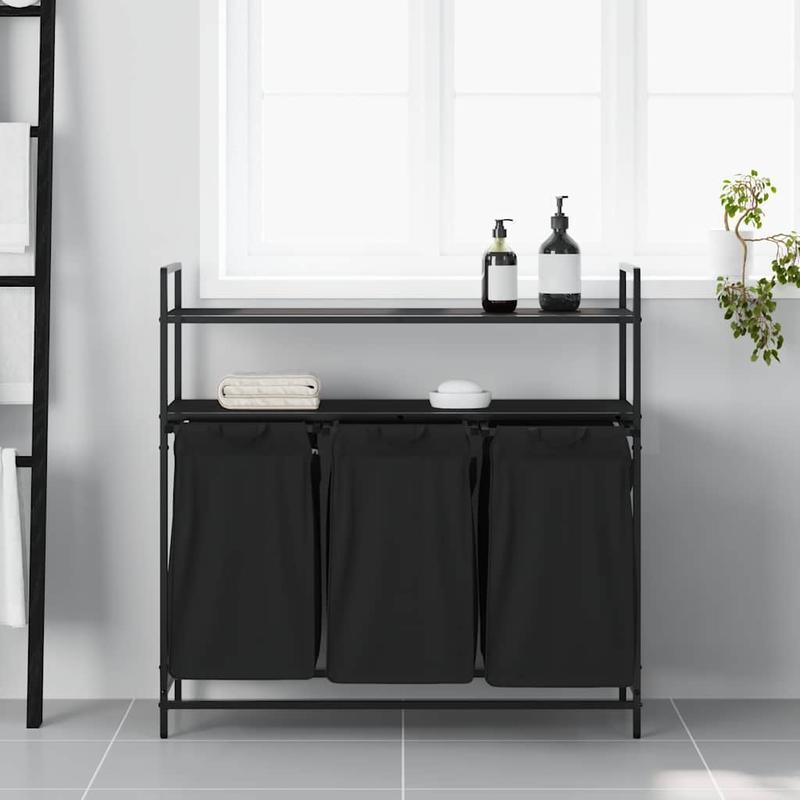 Wasbakje – Wastafel – Waskom – Spoelbak – Haarwasbak – 3-Vaks Wasmiddel Organizer – Dubbele Reken – Stevige Mesh Zakken – Klassiek Zwart