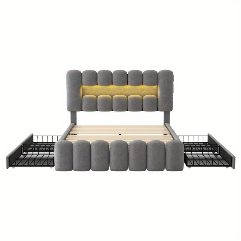 Bedframe – Bed – Slaapbank – Opbergbed – Slaapmeubel – 160x200 cm – 4 Lades & Ingebouwd Stereo Systeem – Volledig Gemonteerd & Ruimtebesparend Design