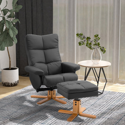 Draaifauteuil – Relaxstoel – Zwarte Fauteuil – Draaibare Stoel – Lounge Fauteuil – 360° Draaibaar – Verstelbare Rugleuning Tot 145° – Houten Frame Met Kunstleer Bekleding