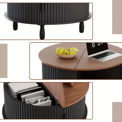 Salontafel – Koffietafel – Woonkamertafel – Bijzettafel – Loungetafel – Massief Hout – Lift-Top Met Opbergruimte – Zwart Met Walnotenhouten Blad