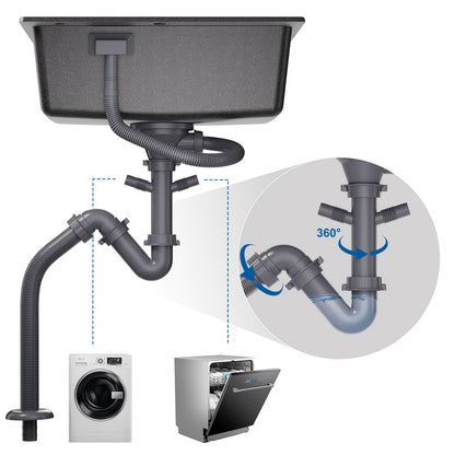 Keukenbak Kwartssteen – Gootsteen – Spoelbak – Keukenspoelbak – Enkele Kom – Zwart – 55x45 cm – Krasvast & Hittebestendig – Overloop & Afvoersysteem