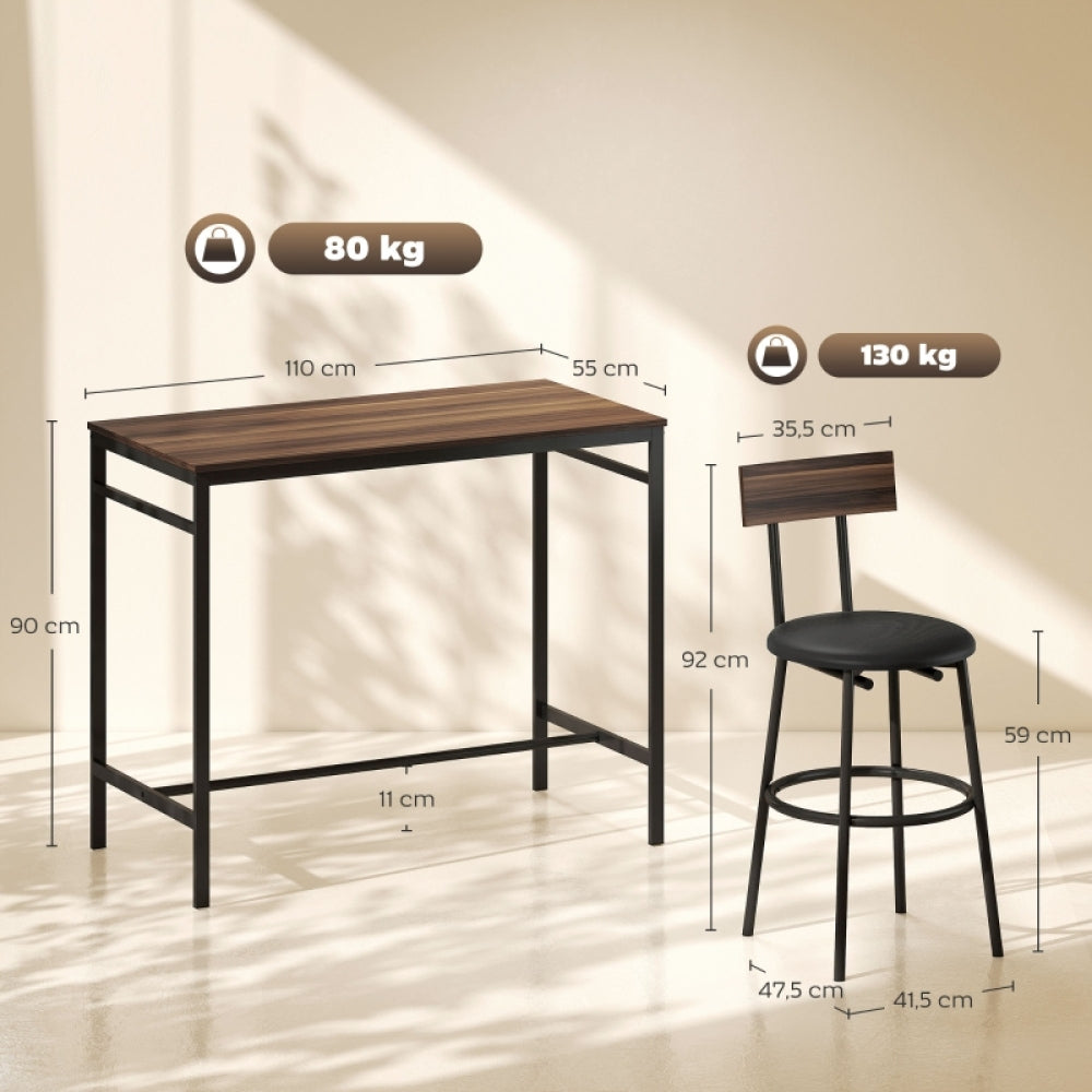Industriële Meubelset – 5-delige Eettafelset – Bartafel Met Stoelen – Keukenmeubilair – Horecameubel – Natuurlijk Kleur – Compact Ontwerp – Stevig Metaal