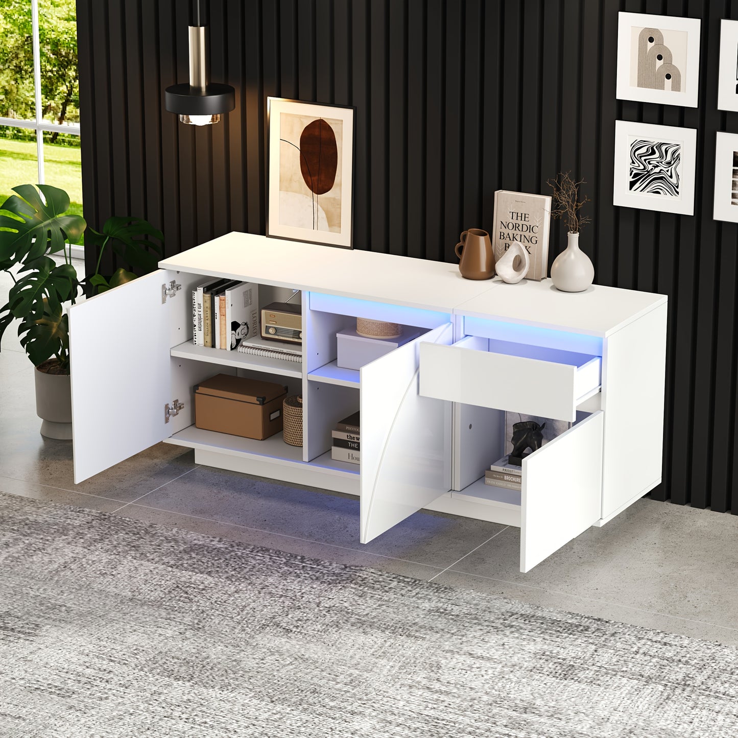 Dressoir Wit – Sideboard – Kast – Ladekast – Kastenmeubel – Modern Design – Bamboe – 140x40x60 cm – 3 Kasten Met Verstelbare Planken – Eenvoudig Zelf Te Monteren