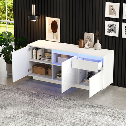 Dressoir Wit – Sideboard – Kast – Ladekast – Kastenmeubel – Modern Design – Bamboe – 140x40x60 cm – 3 Kasten Met Verstelbare Planken – Eenvoudig Zelf Te Monteren