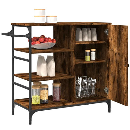Keukentrolley – Keukenwagen – Serveerwagen – Keukenrek – Opbergtrolley – Rook Eiken – Hout & Staal – 87,5x38,5x84,5 cm