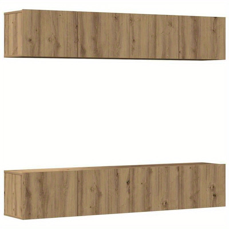 Tv-meubel – TV-kast – Entertainmentmeubel – Media-meubel – Wandmeubel – Handgemaakt Eikenhout – 4-delige Wandgemonteerde Set
