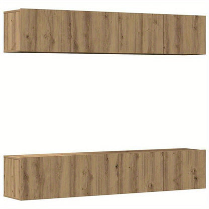 Tv-meubel – TV-kast – Entertainmentmeubel – Media-meubel – Wandmeubel – Handgemaakt Eikenhout – 4-delige Wandgemonteerde Set