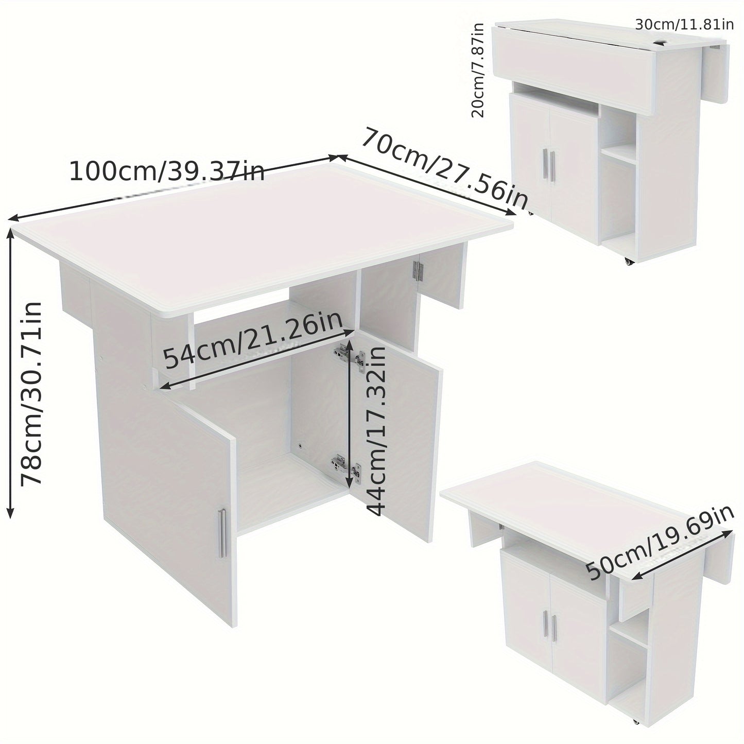 Uitklaptafel – Klaptafel – Uittrekbare Tafel – Eettafel – Vouwtafel – Ruimtebesparend Design – Met Opbergruimte en Wieltjes