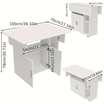 Uitklaptafel – Klaptafel – Uittrekbare Tafel – Eettafel – Vouwtafel – Ruimtebesparend Design – Met Opbergruimte en Wieltjes