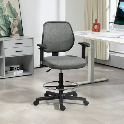 Bureaustoel – Werkstoel – Kantoorstoel – Hoogte Verstelbare Stoel – Ergonomische Stoel – Verstelbare Armleuningen – Praktische Voetsteun – Grijs – Metalen Frame – Zithoogte 55-77 cm
