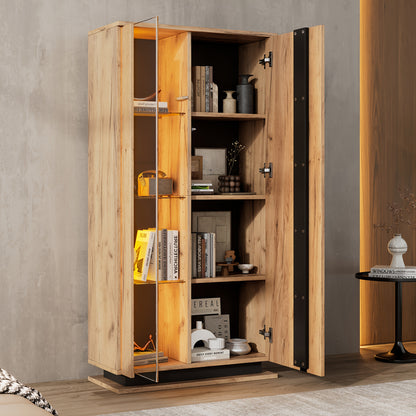 80x35x160cm Freestanding Display Cabinet with Glass Partition - 8 Shelves, 4 Compartments, Classic Wooden Finish, No Power Needed, Perfect for Living Room or Office Decor, Office Decor Cabinet | Modern Display Cabinet | Woode