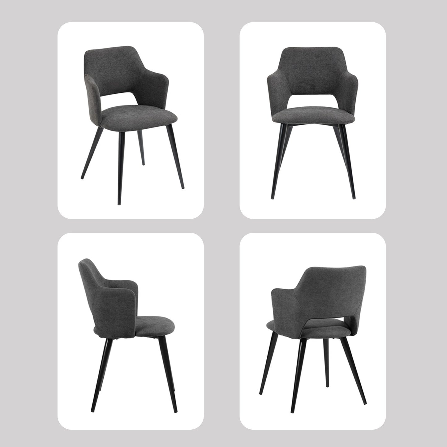 Uitbreidbare Eetkamerset – Eettafel Set – Dinerset – Keukenset – Stoelenset – Zwart Met Grijze Stoffering – Met Stalen Frame – MDF Tafelblad 160x80 cm