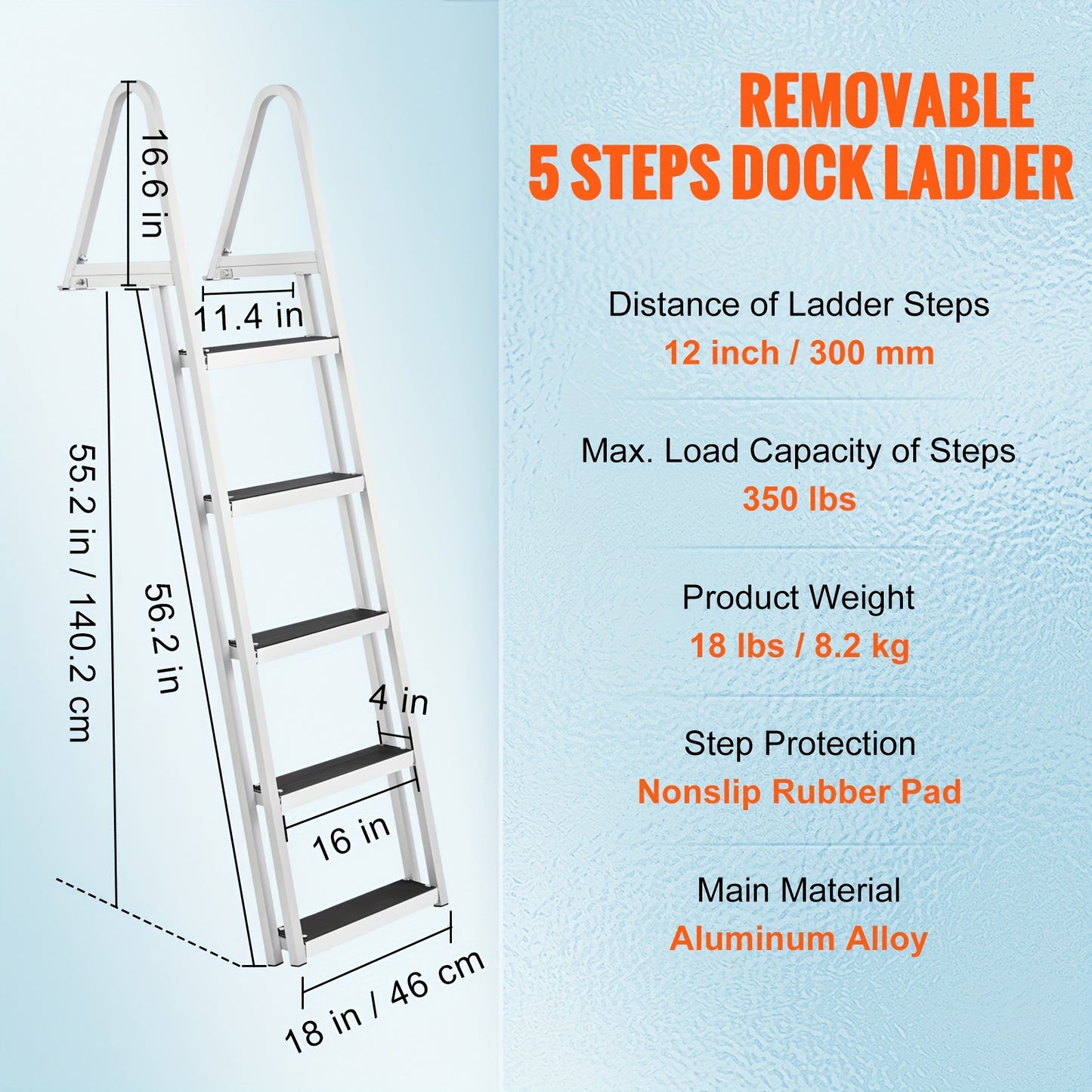 Bootladder – Badladder – Zwemtrap – Instapladder – Afneembare Ladder – 5 Treden – Hoogwaardig Aluminium – Maximaal Draagvermogen 159 kg