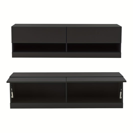 TV Meubel – TV Kast – TV Meubelkast – Media Meubel – Entertainment Meubel – Hangend – 140x35 cm – Mat Zwart – Minimalistisch Design – Stevige Constructie