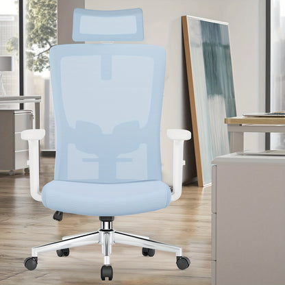 Ergonomische Bureaustoel – Bureaustoel Kantoor – Bureaustoel Verstelbaar – Werkstoel Mesh – Draaibare Stoel Met Schommelfunctie – Met Verstelbare Hoofdsteun & Lendensteun – Met Stevige Metalen Basis 150 kg
