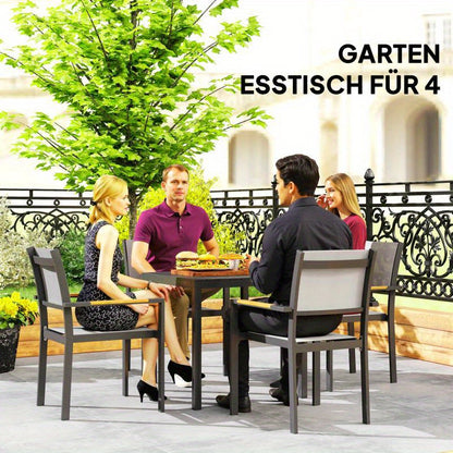 Tuintafel – Campingtafel – Balkontafel – Picknicktafel – Buiten tafel – Weerbestendig Aluminium – 73x73 cm – Houtlook – Voor 4 Personen – Zwarte Afwerking