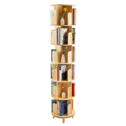 Boekenrek – Boekenkast – Boekenplank – Opbergkast – Wandrek – 6-laags Draaibaar – Massief Grenenhout – 360° Rotatie – Ruimtebesparend & Stevig