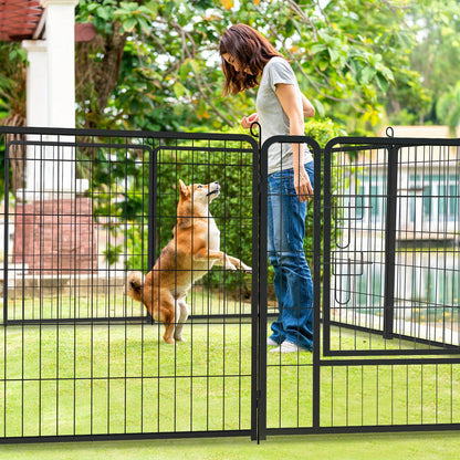 Hondenhek – Puppyren – Dierenhek – Veilige Afzetting – Traphekje – 12 Panelen – Inklapbaar – Met Deur – Metalen Frame – Versterkte Grondankers