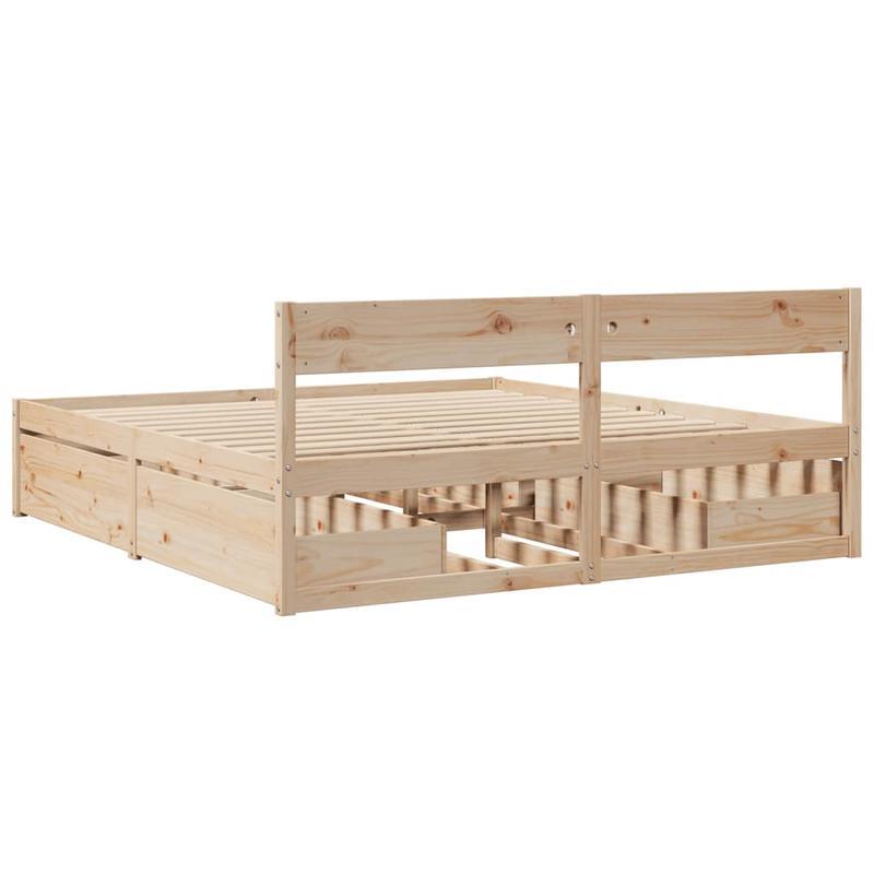 Bedframe – Houten Bed – Massief Houten Bed – Tweepersoonsbed – Platformbed – 200x200 cm – Massief Grenenhout – Met Opberglades