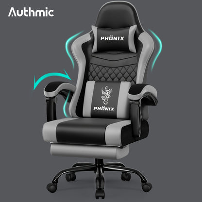 Authmic Gaming Chair - Ergonomic Gaming Chair With Footrest, Headrest, And Lumbar Support | Height Adjustable, Padded, 150 Kg Load Capacity, Rotating PC Chair