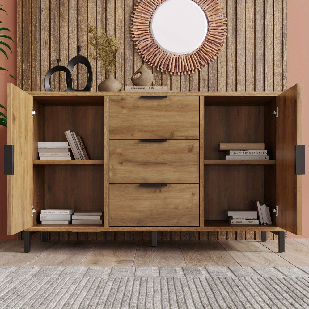 Dressoir – Kast – Opbergkast – Sideboard – Buffetkast – Donker Eiken – 120x40x76 cm – Verstelbare Planken – 3 Laden & 2 Deuren