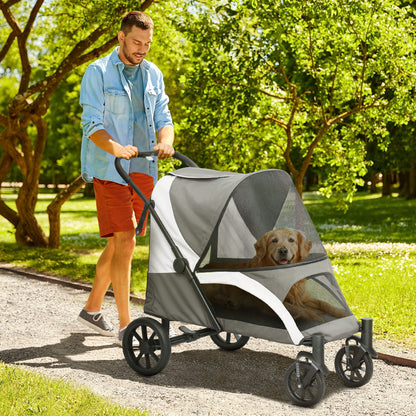 Hondenwagen – Hondenbuggy – Huisdierwagen – Hondenkar – Dog Stroller – Donkergrijs – Inklapbaar Ontwerp – Veiligheidsriemen Met Remmen