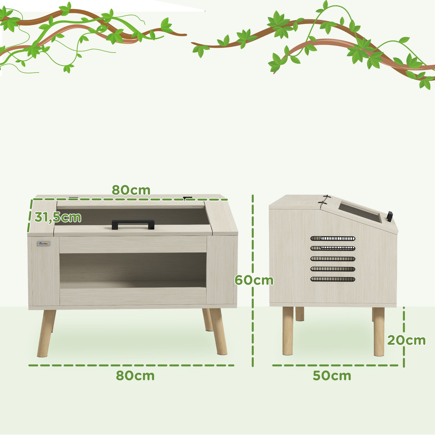 Terrarium Reptielenhuisje – Vivarium – Slang Terrarium – Reptielen Terrarium – Hagedis Terrarium – Natuurlijk Hout – 111 Liter – Zijventilatie met Veiligheidsglas
