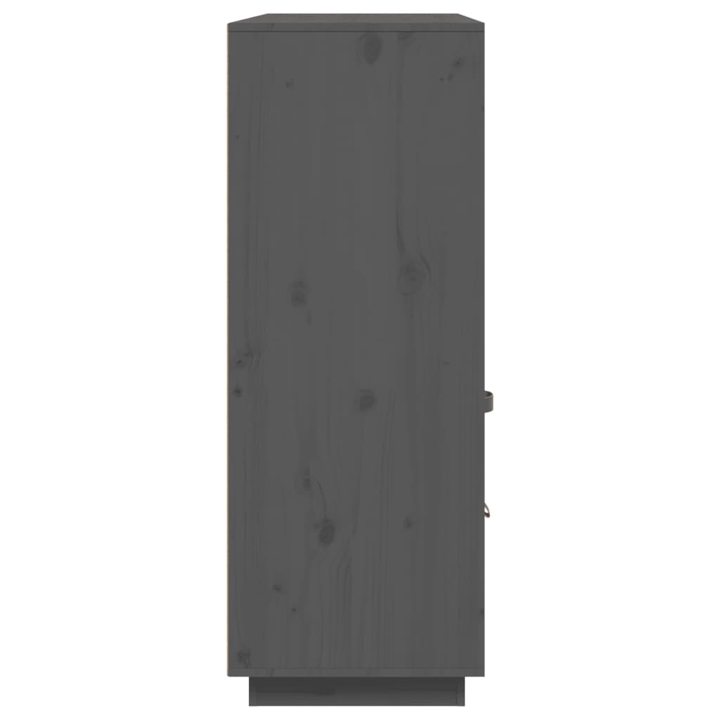 Hoogkast – Opbergkast – Dressoir – Kledingkast – Vitrinekast – Massief Dennenhout – 3 Deuren & 3 Laden – Grijs Afgelakt