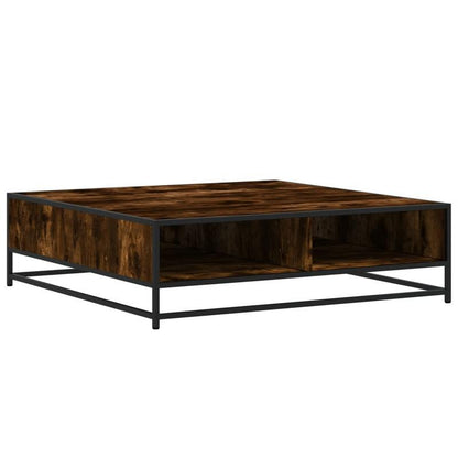 Salontafel – Koffietafel – Bijzettafel – Receptietafel – Woonkamertafel – Gerookt Eikenhout – Metaal – 100x100x30 cm – Stevig & Duurzaam