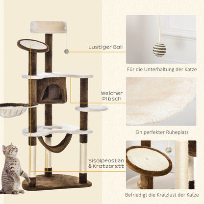 Krabpaal – Kattenboom – Kattenhuis – Kattentoren – Krabmeubel – Plush Bekleding – 65x50x153 cm Groot