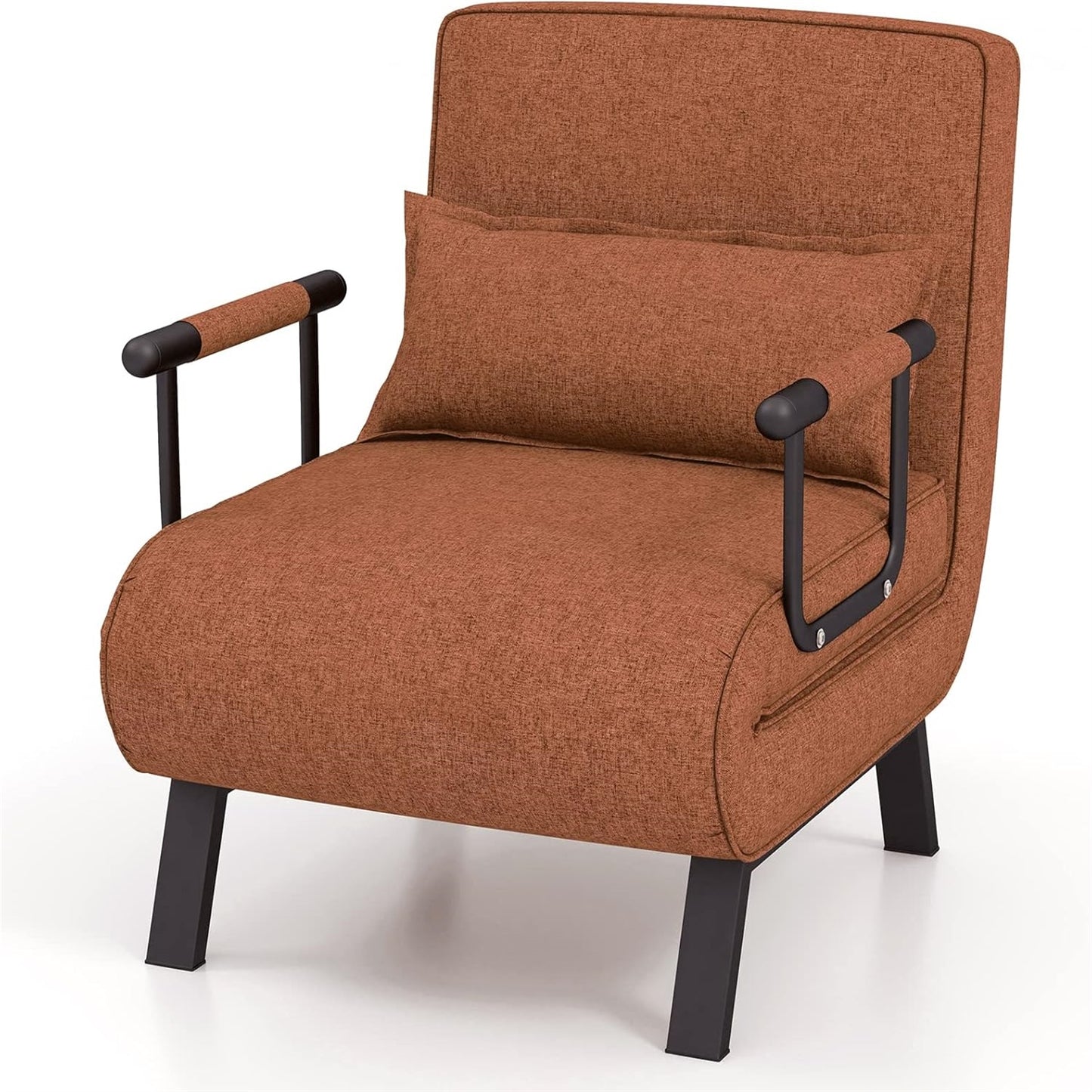4-in-1 Slaapbank – Slaapstoel – Loungestoel – Opvouwbare Bank – Eénpersoonsbed – 6-voudig Verstelbare Rugleuning – Comfortabel Linnen Met Katoenen Vulling – Coffee Gray
