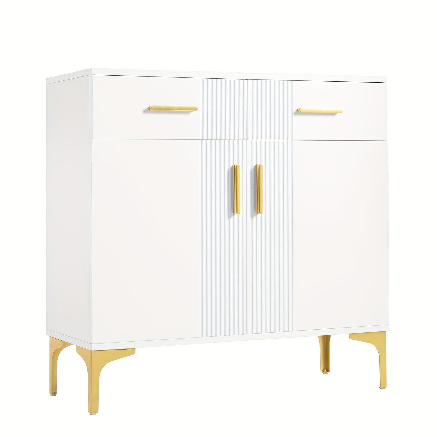 Dressoir – Kast – Sideboard – Ladekast – Opbergmeubel – Wit – Metalen Handgrepen – 80x35x79,5 cm – Twee Deuren en Twee Lades