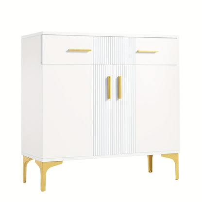 Dressoir – Kast – Sideboard – Ladekast – Opbergmeubel – Wit – Metalen Handgrepen – 80x35x79,5 cm – Twee Deuren en Twee Lades