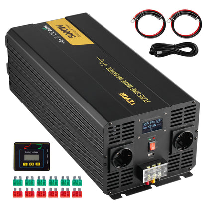 Pure Sine Wave Omvormer – Stroomomvormer – DC naar AC Omvormer – Power Inverter – 5000W Omvormer Zwart – Zuivere Sinusgolf – LCD Display