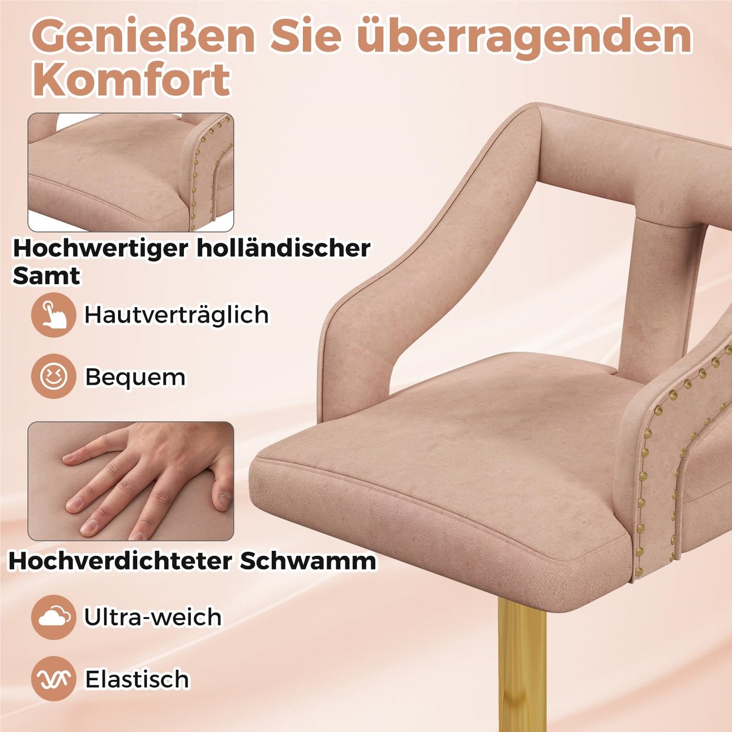 Barstoel – Barkruk – Barstoel Kruk – Keukenstoel – Barstoel Set Van 2 – Verstelbare Zithoogte 63-85 cm – Zachte Roze Velvet Bekleding