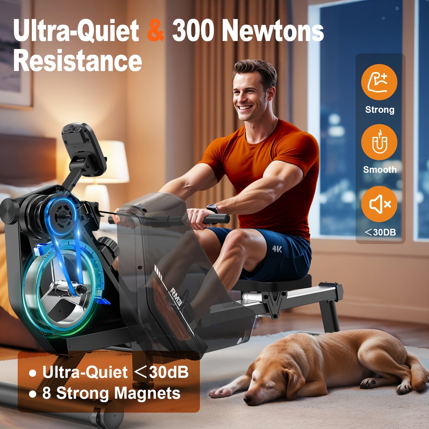 Roeitrainer – Roeimachine – Fitnessapparaat – Thuisfitness – Inklapbaar – 16 Weerstandsniveaus – Draadloze Verbinding - Zwart - QUORE