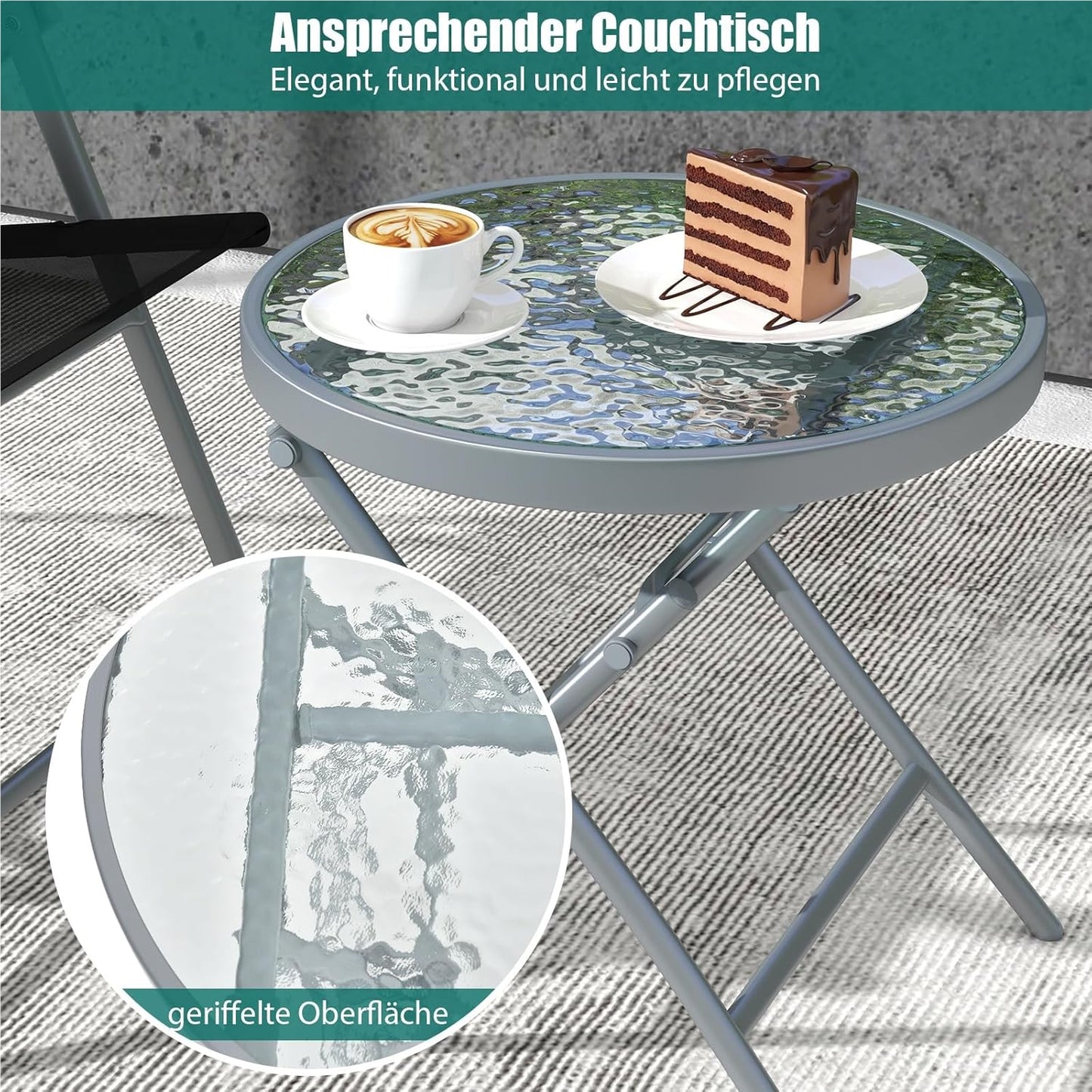 3-Delige Balkonset – Opvouwbare Tuinset – Bistroset – Balkonmeubilair – Terrasmeubilair – Extra Breed Zitvlak 57 cm – Duurzaam Metalen Frame