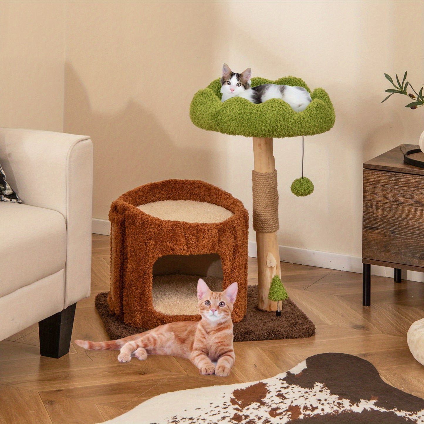 Kattenboom – Krabpaal – Klimmeubel – Kattenmeubel – Krabpaal met Ligplaats – Sisal Krabpaal – Ruim Bovenste Platform – Zacht Gebonden Plank – Bruin