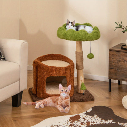 Kattenboom – Krabpaal – Klimmeubel – Kattenmeubel – Krabpaal met Ligplaats – Sisal Krabpaal – Ruim Bovenste Platform – Zacht Gebonden Plank – Bruin