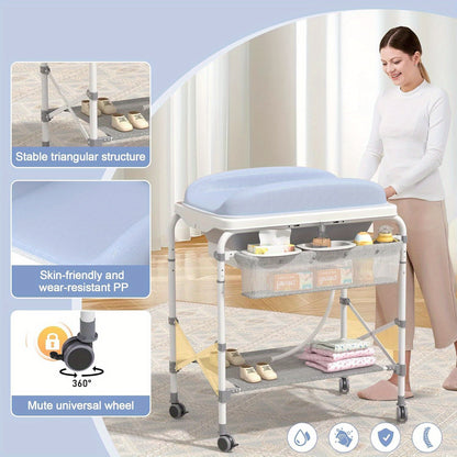 Commode – Ladekast – Opbergkast – Babykamermeubel – Verschoontafel – 4-in-1 Babyverschoontafel Met Inklapbaar Badje – Duurzaam Metaal & Oxford Stof – Max. Draagkracht 50 Kg