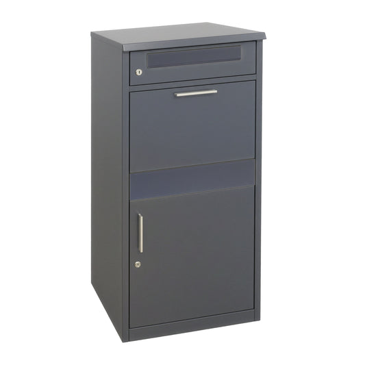 Brievenbus – Postbus – Pakketbrievenbus – Pakketbox – Brievenbus met Pakketvak – Donkergrijs – Ruim 112x50x37 cm – Weerbestendig Gepoedercoat Staal – Afsluitbaar Met 4 Sleutels