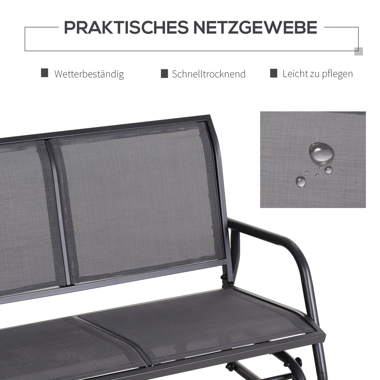 Tuinstoel – Schommelbank – Tuinbank – Loungestoel – Buitenbank – Metalen Frame – Ademend Mesh – Schommelfunctie – 2-Persoons – 120x70x88 cm