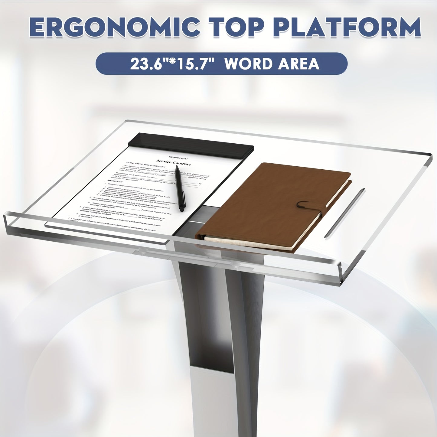 Spreektafel – Lectern – Podium – Presentatietafel – Pulpit – Upgrade – 10 mm Dikke Acrylplaat – Stevige IJzeren Basis Met Penhouder