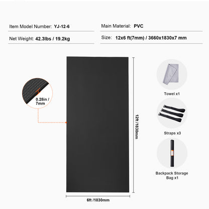 Fitnessmat – Yogamat – Pilatesmat – Workoutmat – Trainmat – Extra Groot 12x6ft – Antislip PVC 7mm Dikte