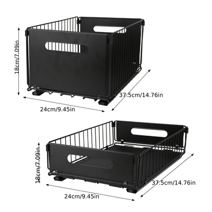 Keukenkast Organizer – Gootsteenkast Organizer – Kast Organizer – Kitchen Organizer – Lade Organizer – Metalen 2-delige Set – Ruimtebesparend Uitschuifbaar – 38x25x18 cm – Stevig Metaal – Modern Design