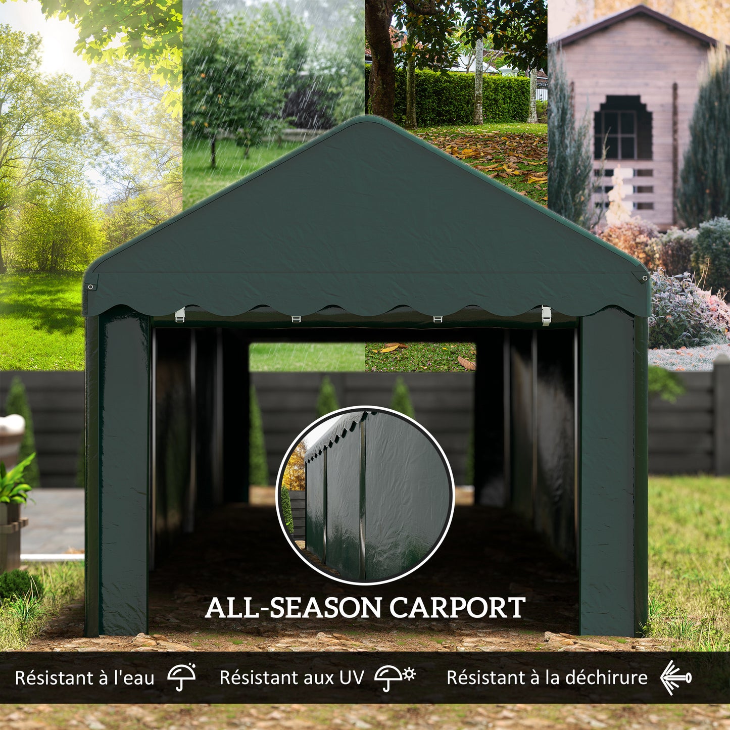 Carport – Overkapping – Garage Tent – Auto Shel­ter – Bescherming – 3 x 6 Meter – Gegalvaniseerd Staal – Waterdicht UV-Bestendig Met Oprolbare Deuren
